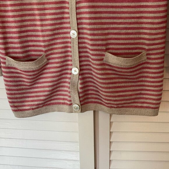 Talbots cardigan sweater long v-neck striped pink merino wool medium - Picture 2 of 7
